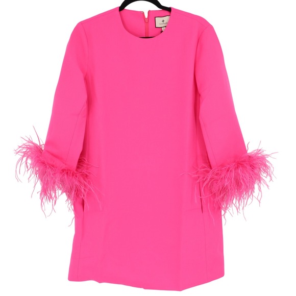 Tuckernuck Women's Hot Pink Feather Mod Ellie Mini Dress Size M Long Sleeve - Picture 2 of 10